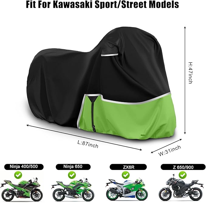 Waterproof Motorcycle Cover Replace for Kawasaki Ninja 400 500 650 Z900 Zx6r Street Without Trunk Models, 420D Oxford Cloth Motorcycle Cover for Snow Rain Dust Protection