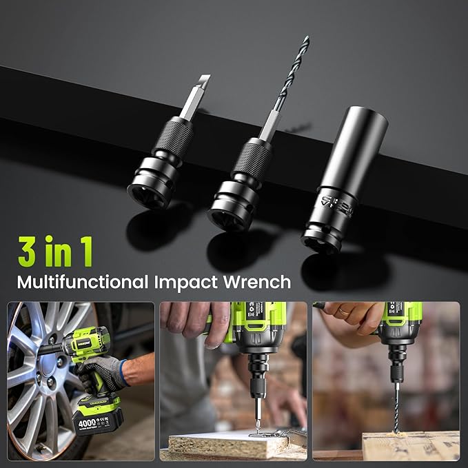 Robustrue Cordless Impact Wrench, 590Ft-lbs (800N.m) Brushless 1/2 inch, 2800RPM High Torque Impact Gun, 2x 4.0Ah Battery, Charger, 4 Sockets, Electric Impact Wrench for Car Home