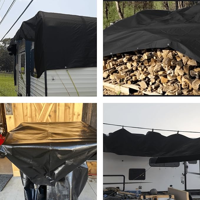 20x20FT Tarps Heavy Duty Waterproof, 16 Mil Large Heavy Duty Tarps with Grommets Reinforced Edges, UV Resistant, Tear&Fade Resistant, Big Covers for Camping Patio Roof Boat Outdoor, Black