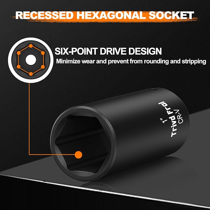 SAE Impact Socket Set - 1/2" Drive, 19pc Deep Socket Set 3/8" to 1-1/2", Cr-V Steel, Double Lock Case