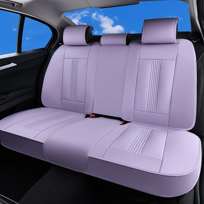 Huidasource Purple Back Seat Cover, Nappa Leather Rear Seat Cover with Ventilation Holes, Velcro Adjustable, Compatible with Seat Belts, Child Safety Seats, for Most Cars SUV Truck, Purple