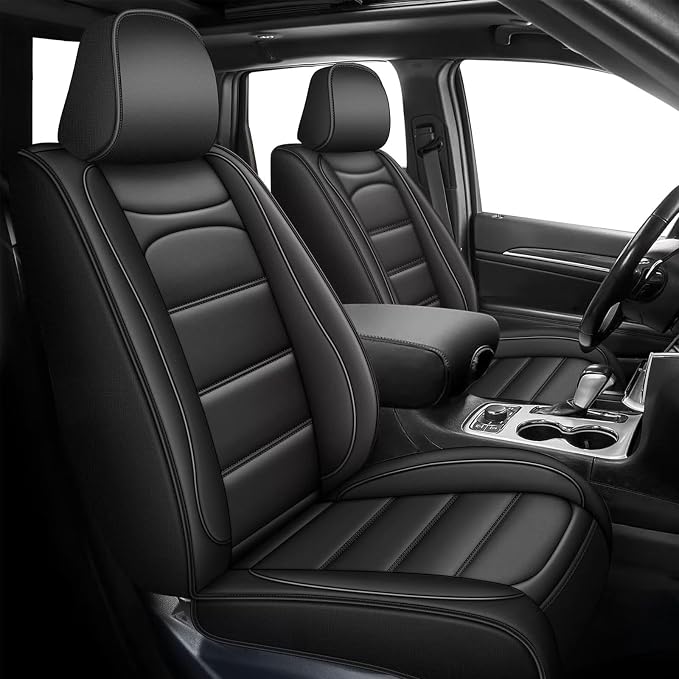 Car Seat Covers for Jeep Grand Cherokee 2011-2021 Front Seat - Waterproof Leather Custom Automotive Seat Covers Protector (2PCS Front,Black)