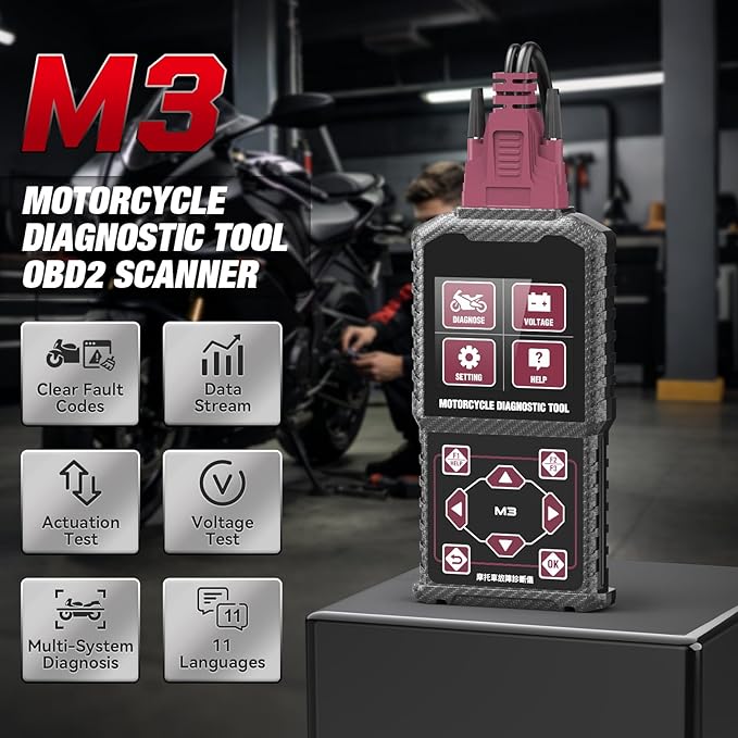 MR CARTOOL Motorcycle Diagnostic Tool OBD2 Motorcycle Fault Code Readers Scan Tool Motorcycle Code Reader Scaner Compatible with Yamaha 2/3/4P, Kawasaki 4-6P, Honda 4P, OBDII（Not Applicable to Bike）