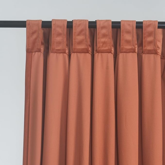 Roslynwood Luxury Soft Pumpkin Velvet Curtains 96 inches Long Back Tab Thermal Insulated Blackout Window Drapes for Living Room/Bedroom/Dining Room, W52 x L96, 2 Panels