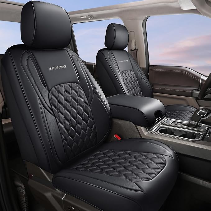 Huidasource Wrangler JL Front Seat Covers, Breathable Faux Leather Car Seat Cushion Custom Fit for Jeep Wrangler JL 2-Door/4-Door 2018-2026 & for Jeep Gladiator 2020-2026 (Front Pair/Black)