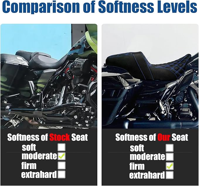 One-Piece Driver Passenger Seat Motorcycle 2-Up Seat Fit for Harley Sport Glide FLSB Low Rider FXLR FXLRS FXLRST 2018-later (Blue Stitching)