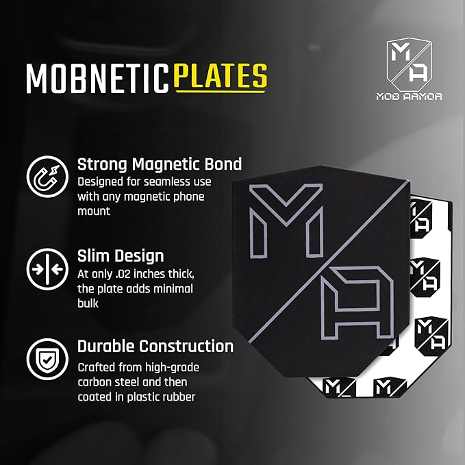 Mob Armor MobNetic Plate - Magnetic Phone Mounting Plate - 0.02inch Thick Metal - iPhone & Android Smartphone Compatible - 3M VHB Adhesive Cars Trucks Motorcycles & Extreme Sport Plate Magnet (6 Pack)