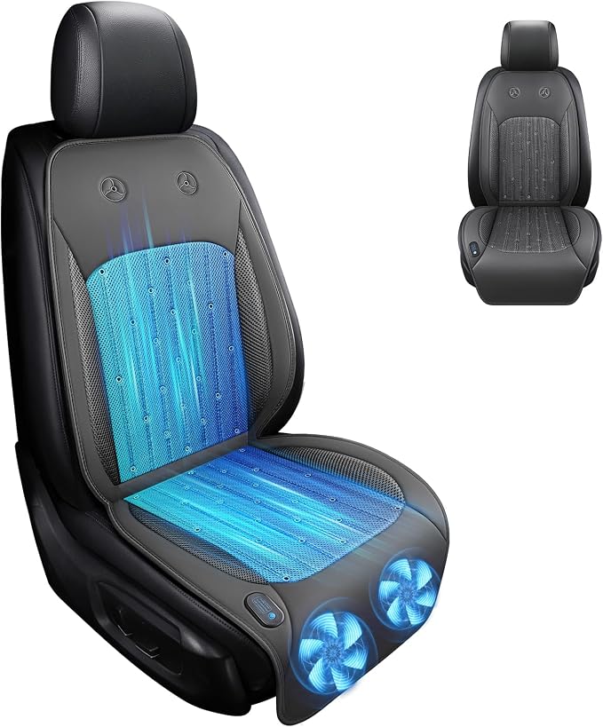 Cooling Car Seat Cover with 2 Powerful Turbo Fans, 12V-24V Ventilated Cooling Car Seat Cushion, 3-Speed Adjustable Breathable Cooling Seat Cover for Car SUV Truck Universal Fit (Grey 2)