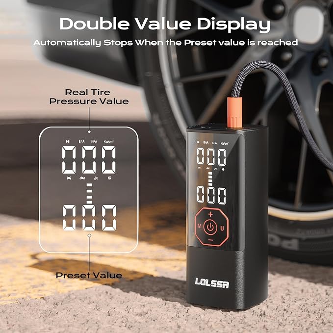 Tire Inflator Portable Air Compressor Air Pump Tires Cordless Electric 180PS for Car, Motorcycle, Bike, Ball, with Tire Gauge Pressure-Black