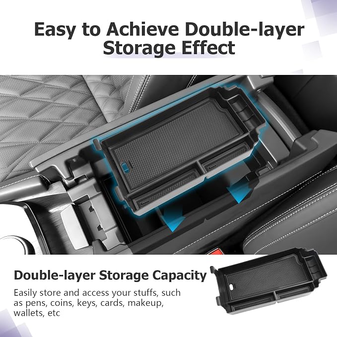 LUWU 2025 2026 Rogue Center Console Organizer for 2021 2022 2023 2024 2025 2026 N issan Rogue Accessories Armrest Console Storage Box Insert Tray ABS Material Black-trim