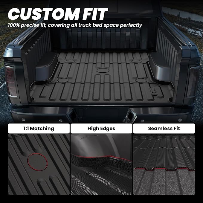 LASFIT 6.4FT Truck Bed Mat for Ram 1500 2006-2018 & Ram 2500/3500 2006-2026 & 1500 Classic 2019-2024 (6FT4/76.8 inches), NOT for Optional Rambox, All Weather Custom Fit TPE Truck Bed Liner