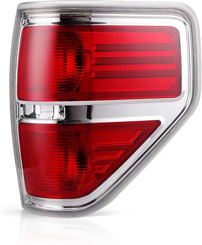 OKLPF Rear Brake Tail Lights Compatible With 2009 2010 2011 2012 2013 2014 Ford F150 F-150,Replace Silver Taillights Assembly Red Chrome Tail Lights,Not Included Bulbs,Right Passenger Side