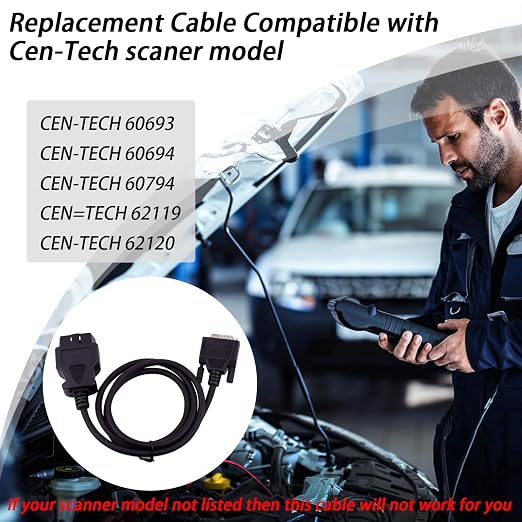 XTPTFABS OBD2 OBDII Cable Fits for Cen Tech Code Reader Scanner Models 60693 60694 60794 62119 62120, ODB2 Connector to 15-Pin Male Adapter Cable (4-FT)