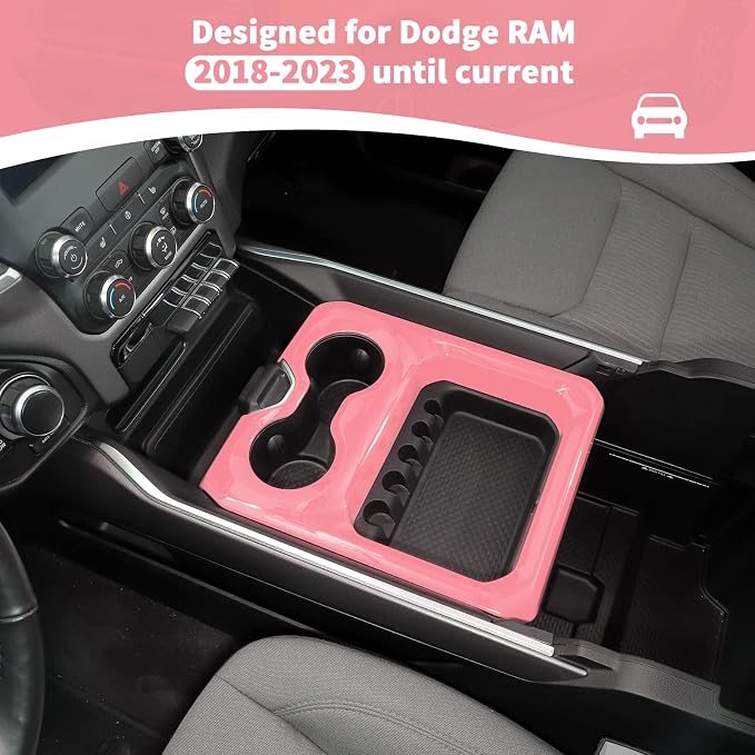 RT-TCZ for Dodge RAM Pink Center Console Cup Holder Panel Trim Cover for Dodge RAM 2018 2019 2020 2021 2022 2023 Pink Interior Accessories
