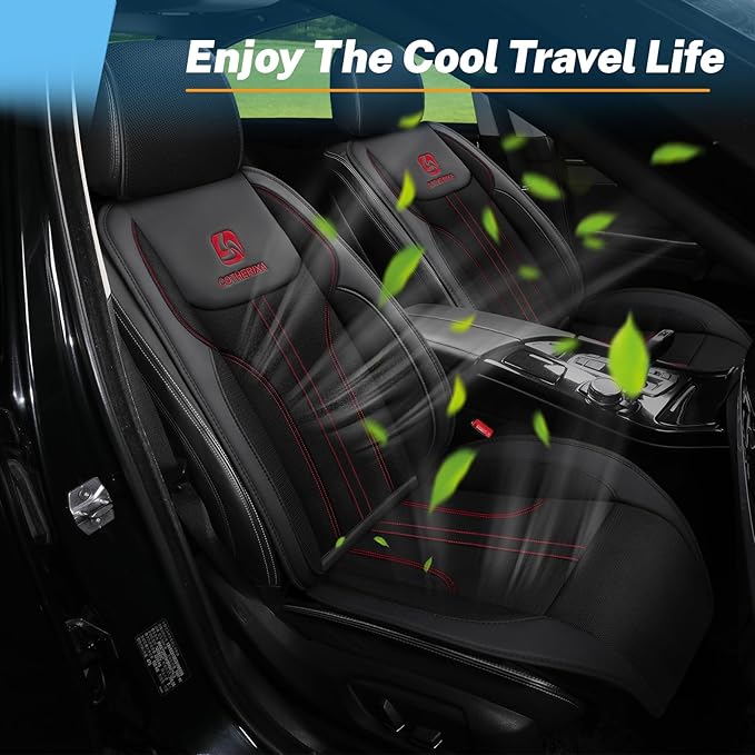 Cooling Car Seat Cushion with 10 Powerful Turbo Fans, 12V-24V Ventilated Cooling Car Seat Cushion, 3-Speed Adjustable Breathable Cooling Seat Cover for Car SUV Truck Universal Fit (Black)