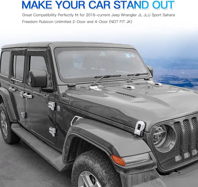 Barong for Jeep Wrangler JL JLU 2018-2025 Accessories Exterior Decoration Door Hinge Handle Engine Hood Hinge Hood Latch Wheel Eyebrow Side Air Outlet Rear Window Hinge Cover 26PCS Full Set (White)
