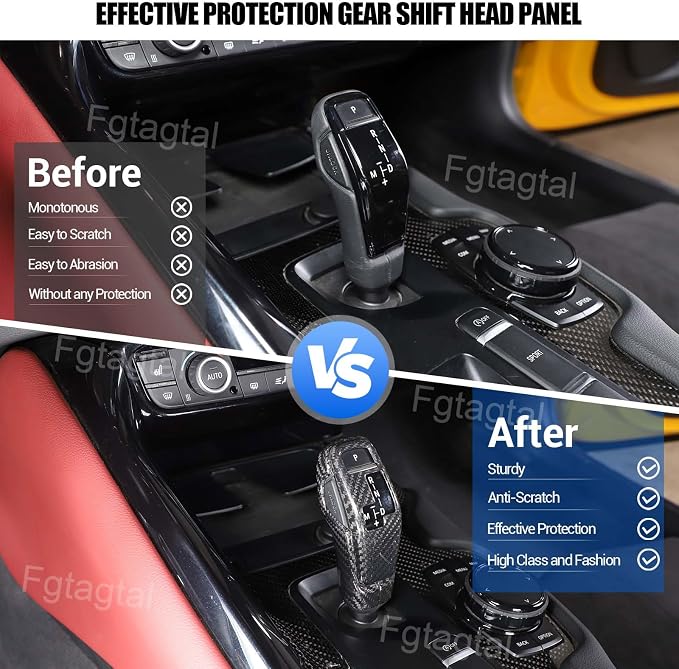 Real Carbon Fiber Gear Shift Head Cover and Front Head Cover Set Compatible with Toyota Supra GR A90 A91 MK5 2019-2026, Gear Shifter Knob Cover Protector Trim Cap 2Pcs (Black)