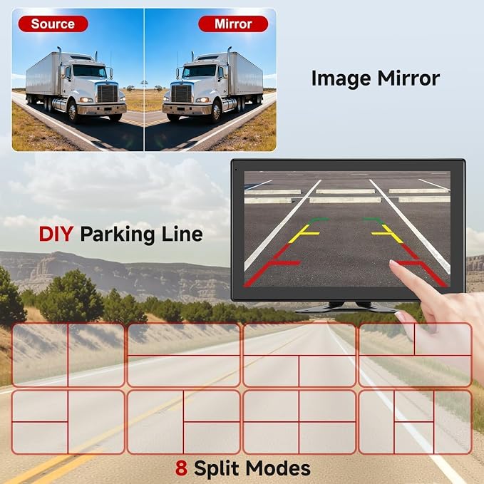 10.1 Inch 4K Touch Screen Wired RV Backup Camera System | 1080P IP69 Waterproof Camera, 4CH DVR Loop Recording & Bluetooth. For Semi Truck, Trailer, Camper, Pickup, Bus, RV