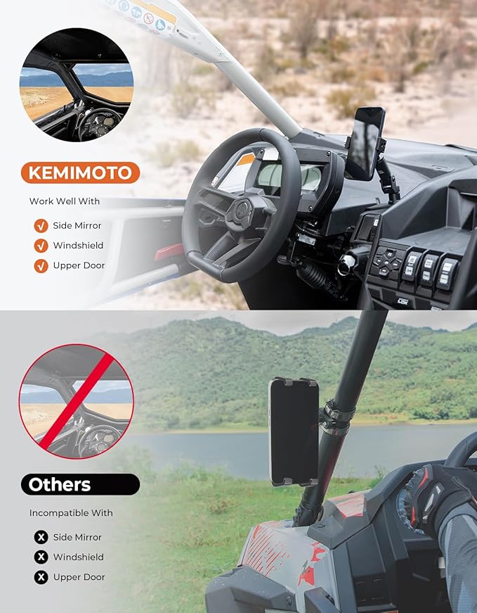 KEMIMOTO X3 Phone Mount, CNC Aluminum Dashboard 360° Adjustable Cell Phone Holder, Compatible with Can-Am Maverick X3 and MAX Models, Mobile Phones Stand
