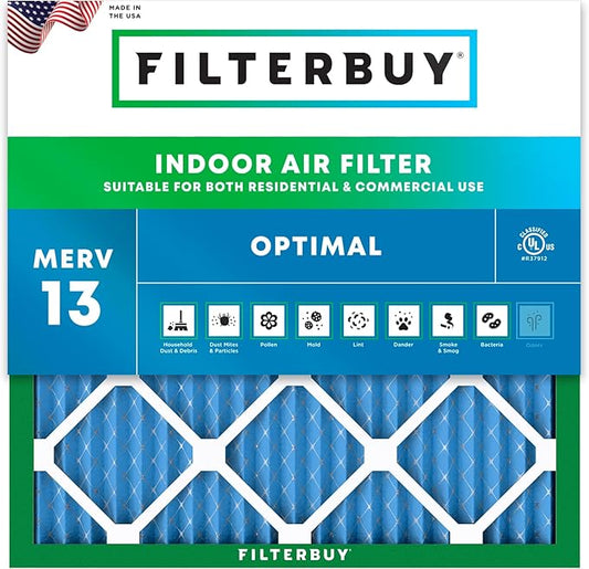 Filterbuy 21x21x1 Air Filter MERV 13 Optimal Smoke & Allergy Defense (1-Pack), Electrostatic Pleated HVAC AC Furnace Filters Replacement (Actual Size: 20.88 x 20.88 x 0.75)