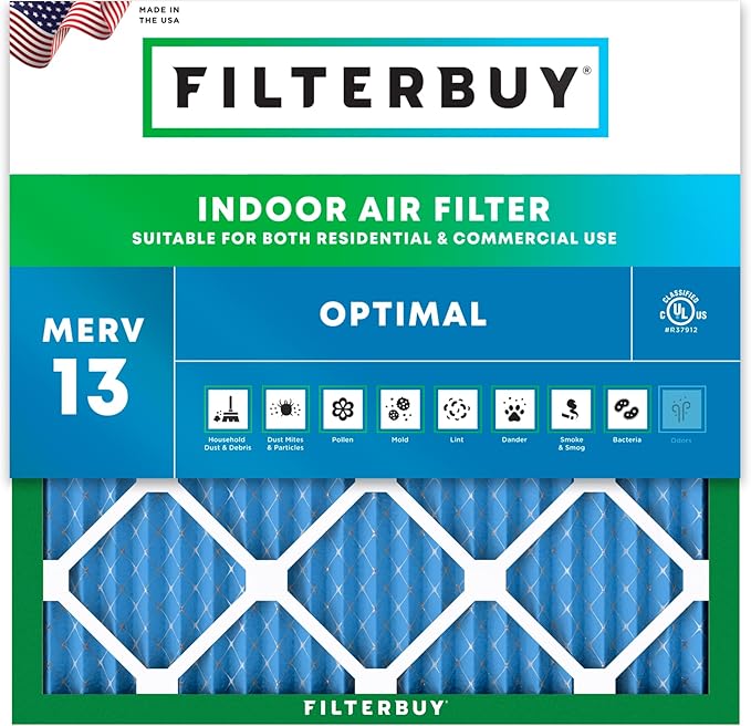 Filterbuy 10x10x1 Air Filter MERV 13 Optimal Smoke & Allergy Defense (1-Pack), Electrostatic Pleated HVAC AC Furnace Filters Replacement (Actual Size: 9.50 x 9.50 x 0.75)