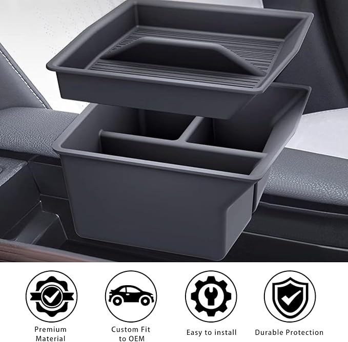 Center Console Organizer for Toyota Sienna 2021-2026 [lid + box Double-Layer Storage] Silicone material for Sienna Interior Accessories