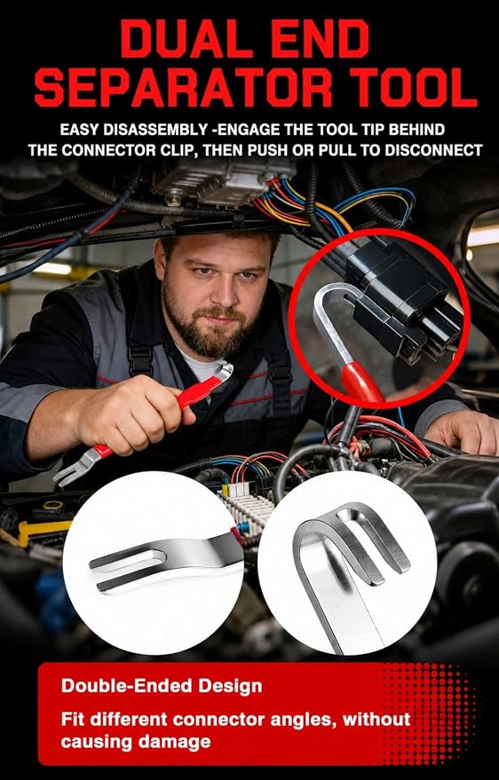 5-Piece Automotive Electrical Disconnect Pliers Set, 60° Angled Tool & Hose Clamp Pliers with 3-48V DC Circuit Test Light for Spark Plug, Ignition Coil, Fuel Line, MAF Sensor