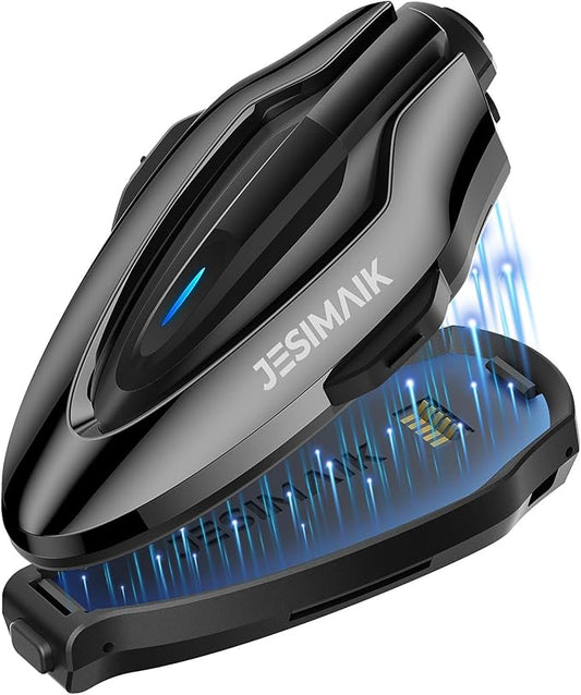 JESIMAIK Motorcycle Helmet Bluetooth Headset, Magnet Helmet Communication System, 10 Riders Mesh Motorcycle Intercom, Multitasking Audio, Music Sharing, Universal Pairing, FM Radio, Black, (1Pack)