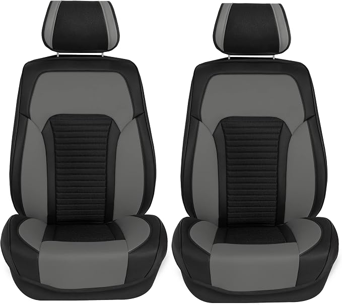 FH Group Car Seat Covers Front Set Gray Faux Leather Car Seat Cushions - Car Seat Covers for Low Back Seat, Universal Fit, Automotive Seat Covers, Airbag Compatible Car Seat Cover for SUV, Sedan