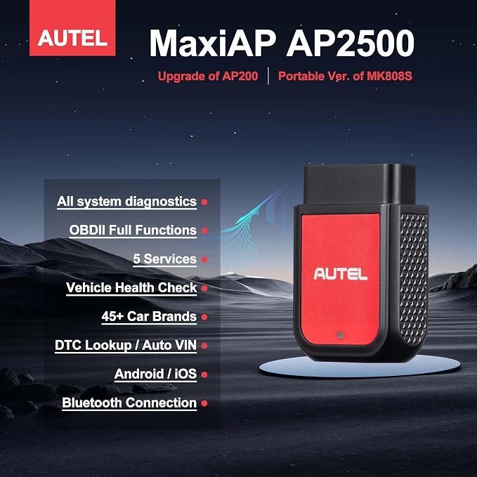 Autel MaxiAP AP2500 Code Reader, Bluetooth OBD2 Scanner, All System Diagnostic, Oil Reset, TPMS, EV Battery, BMS Reset, Upgraded AP200, OBDII 10 Tests, 45+ Car Brands, EV Battery, for Android/iOS