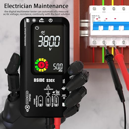 BSIDE Smart Digital Multimeter Infrared Thermometer Rechargeable 9999 Counts Voltmeter, D:S=12:1, Measure High/Low Voltage Diode, Capacitance Amp Tester for HVAC LED Electronic Automotive Electrician