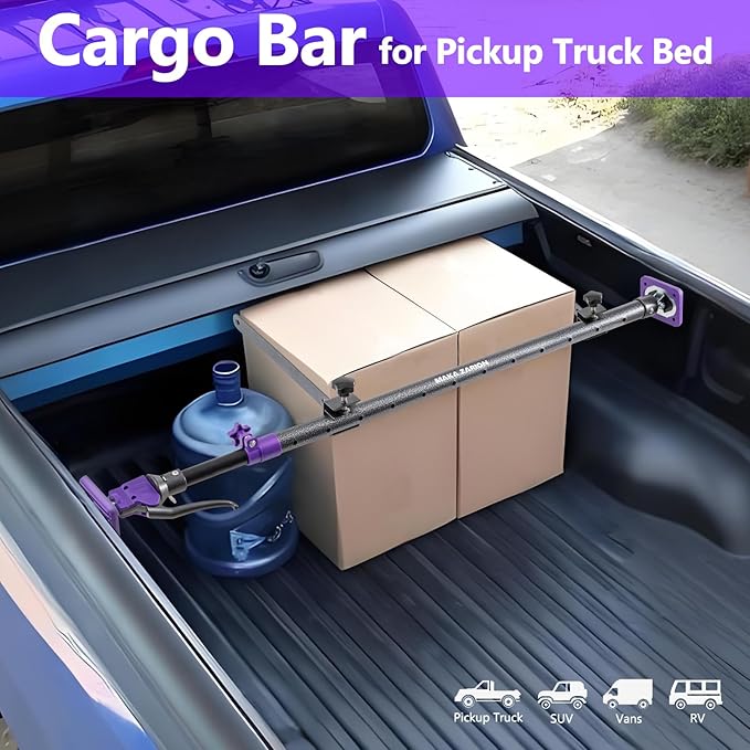 Adjustable Cargo Bar, Truck Bed Divider from 40 to 78.7 in with 200LB Bearing Capacity, Cargo Bar for Pickup, Truck Bed Organizer Cargo Bars for SUV, Trailer, Van, Come with 2 Divider, 1 Cargo Net