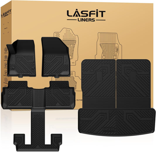 LASFIT Floor Mats & Cargo Liner with Backrest Mat for GMC Acadia 2017-2023 (Only Fit 6 Seats), All Weather TPE Custom Fit Floor Mats for Cars, 3 Rows Floor Liners Car Mats Full Set, Black
