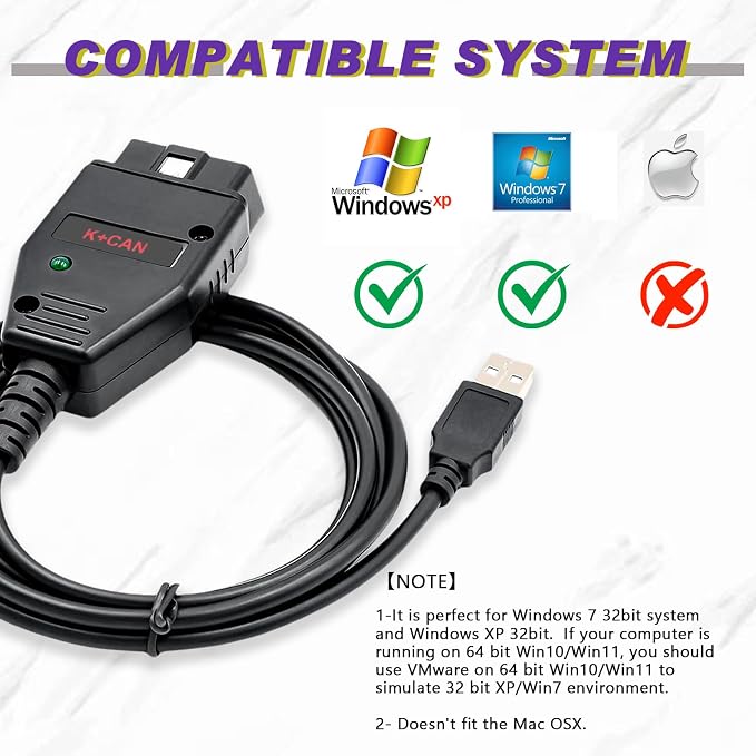 OBD2 Cable for V A G K+CAN Commander v1.4 Diagnostic Scanner Tool,Compatible with V-W/Audi/Skoda/Seat Vehicles,Fit for ECU Programming Tool OBDII Code Reader