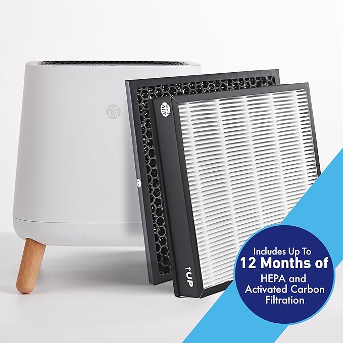 Smart Air(AKA Smart Health) Sqair Air Purifier|H13 HEPA &Activated Carbon| Cleans up to 900 sq ft/30 mins, 23-52 dB| For Home, Bedroom, Office, Kitchen|Reduces Allergies, Smoke, Dust, Pet Odors