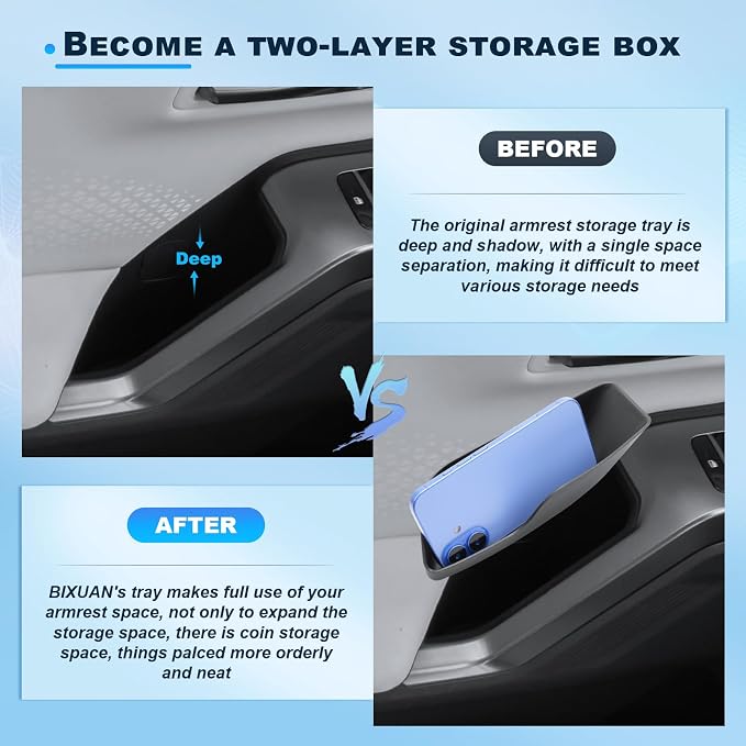 BIXUAN (4PCS) 2026 RAV4 Door Side Storage Boxes for 2026 Toyota RAV4 (6th Gen) Front & Rear Door Pocket Organizer Tray Set with Anti-Rattle Liners, 2026 RAV 4 Interior Accessories
