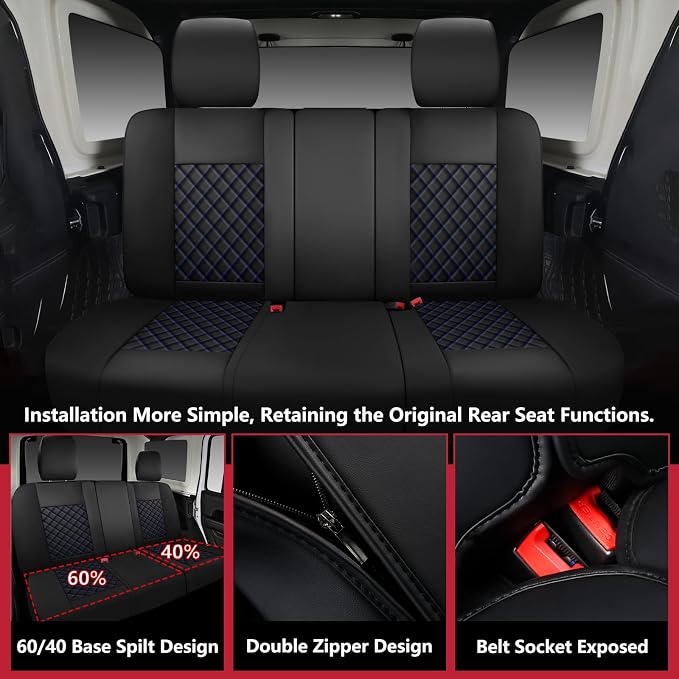 Wrangler Seat Covers 2007-2017 Full Set, Waterproof Leather Interior Sets with Lumbar Support Custom Fit for Jeep Wrangler JK 4 Door Unlimited Sahara/Sport/Rubicon X 392 Willys, Black Blue