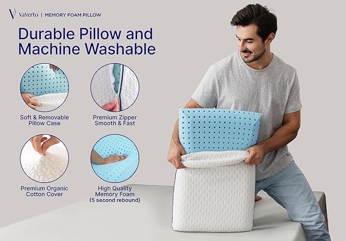 Cooling Gel Memory Foam Pillow - 1-Pack - King Size Bed Pillows For Sleeping - Medium-Firm - Back, Stomach and Side Sleeper Pillow - Shoulder & Back Pain Relief - Washable , Bamboo Viscose Cover