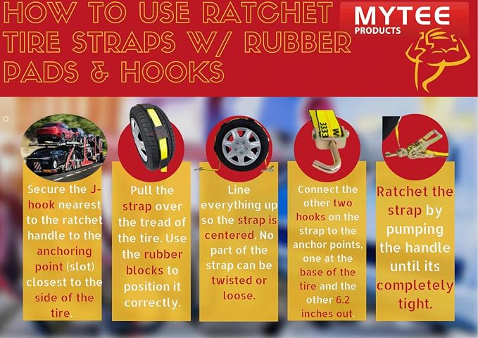 Mytee Products Over the Tire Ratchet Strap w/Swivel J Hooks & Rubber Pads