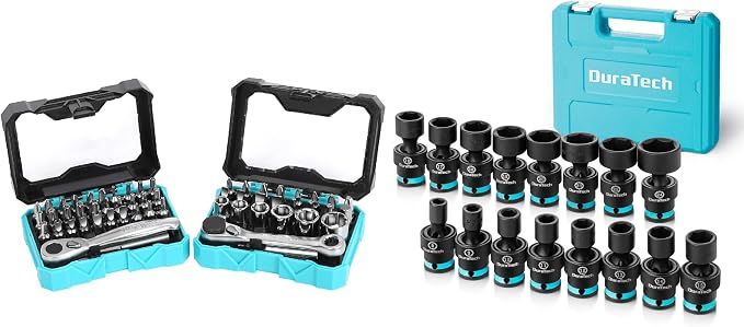 DURATECH 56-pieces 1/4" Mini Ratchet Wrench and Screwdriver Bit Set 3/8" Drive Swivel Socket Set 16 Pieces