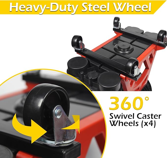 MaxWorks 50957 Ergonomic Seat Mechanic Stool Chair 22.9" L x 13.9" W x 17" H, with 4pcs 2.5" Swivel Casters, with Tool Tray for Workshop, Garage, Auto Repair - 300 Lbs Capacity