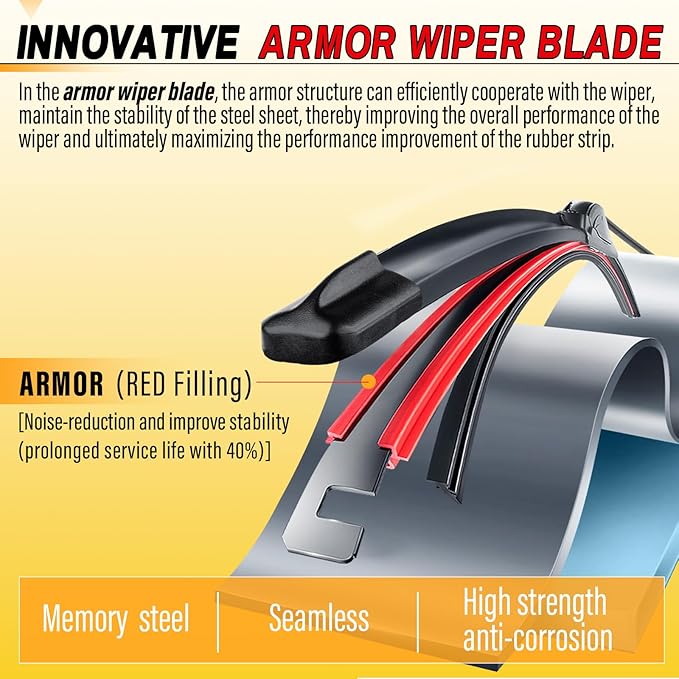 AUTOBOO 26" and 21" Windshield Wipers Blades (Pack Of 2),OEM Quality Premium All-Seasons Wiper blades,Stable and Quiet Armor wiper blades