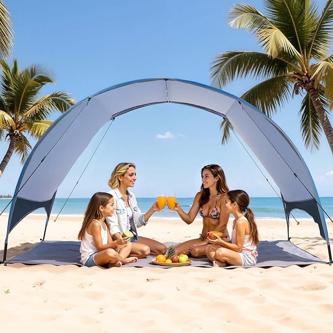 VEVOR Beach Tent Sun Shelter for 4 Person, UPF 50+, Portable Sun Shade Beach with Carrying Bag & Ground Stakes, Lightweight and Easy Setup Beach Umbrella for Camping Fishing Outdoor Picnic