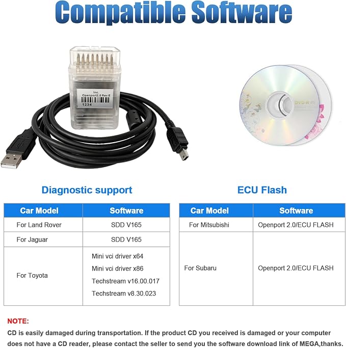 AMHTDOL K-CAN OBD2 Diagnostic Scanner Cable,Compatible with Jaguar for Land Rover for Toyota for Mitsubishi for Subaru,Professional Vehicle OBD Code Reader Car Diagnostic Tool