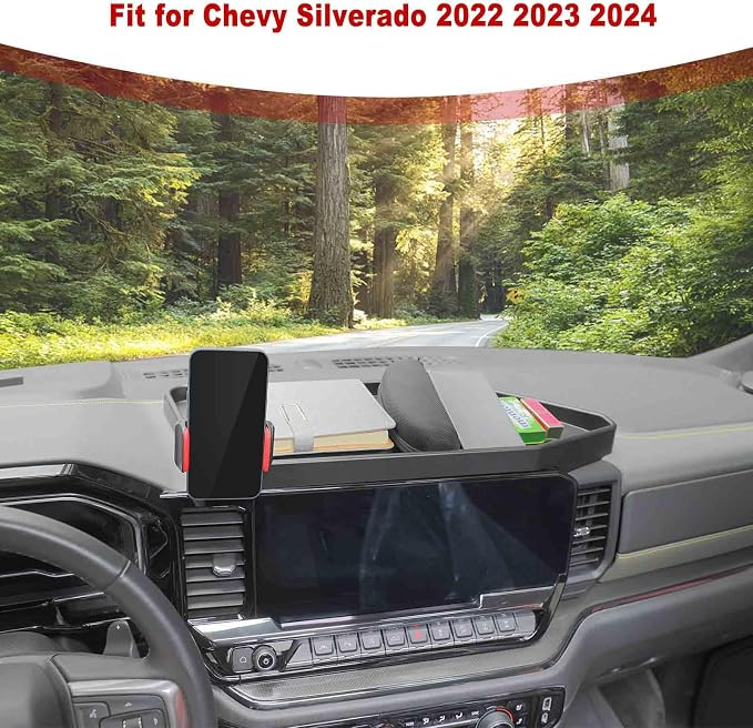 for Silverado Center Console Dash Tray Phone Holder Mount, Dashboard Storage Box Organizer for Chevy Silverado 2022 2023 2024