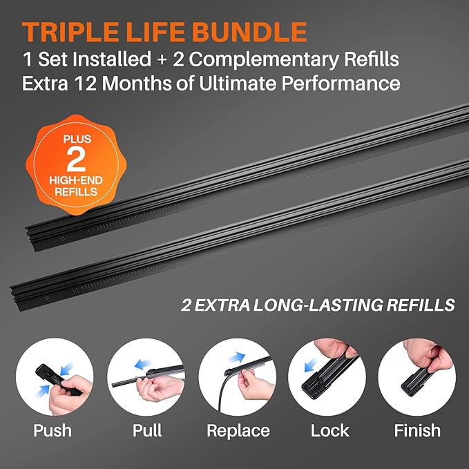DOG TAIL Water Repellent Silicone Wiper Blades 26" 17" Set with Multiple Adapters and 2 Refills, Automotive Replacement Front Windshield Wiper Blades for My Car with Water Repellency Formula DropClear