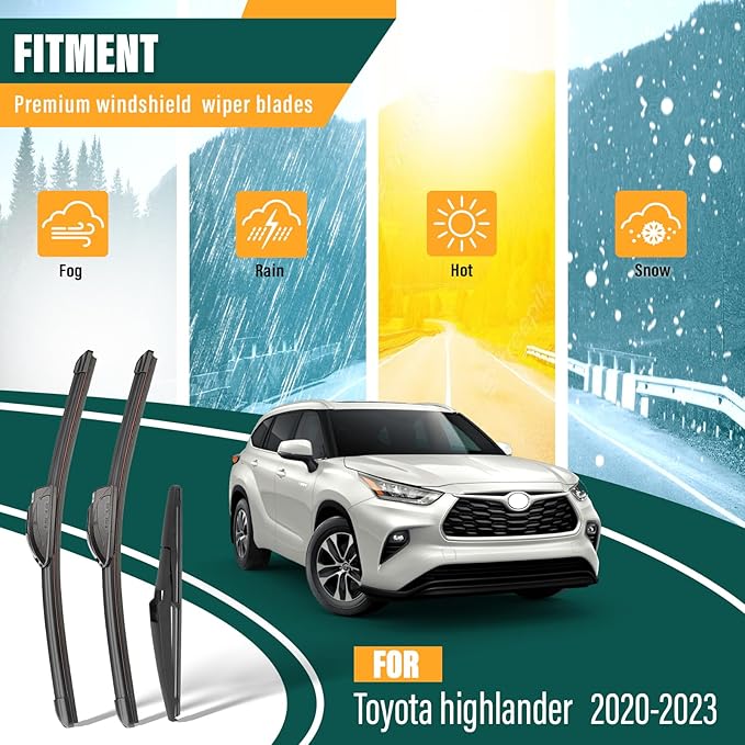 Windshield Wiper Blades Replacement for Toyota highlander 2020 2021 2022 2023,Original Equipment Replacement Front Rear Wiper Blade Set - 26" 18" 10" (Set of 3)
