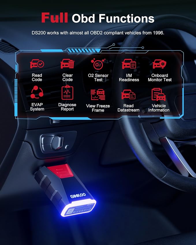 GOOLOO Bluetooth DS200 OBDⅡ Scanner for iPhone & Android, OBD2 Scanner with TPMS, Wireless Bidirectional Deepscan Tool with All System Diagnostic, Car Code Reader & Scan Tools for Vehicles 1996+