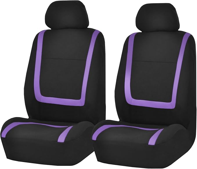 FH Group Automotive Seat Covers Unique Flat Cloth Purple Full Set, Combo Steering Wheel Cover and Seat Belt Pads Rear Solid Bench Universal Fit for Vans Cars Trucks and SUV Interior Accessories