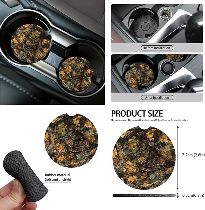 Green Leaf Camo Pattern Car Seat Covers Full Set Steering Wheel Cover Trash Can Air Vent Storage Bag Seatbelt Covers Rearview Mirror Cover Cup Coasters 15pcs Car Interior